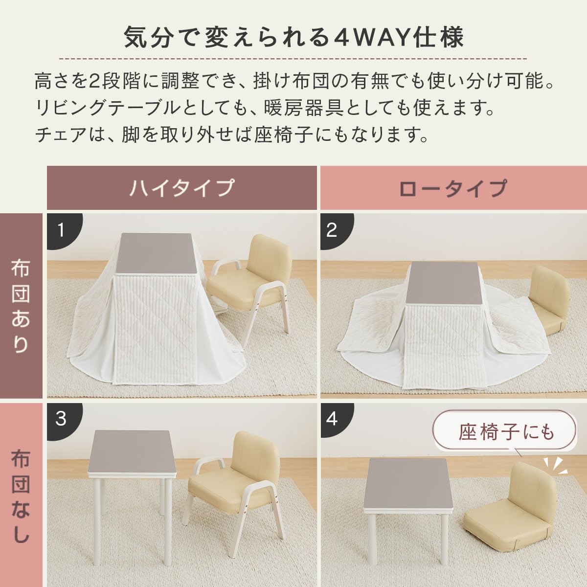 Amazon.co.jp : ぼん家具 こたつ 一人用 約70×50cm 3点セット こたつ